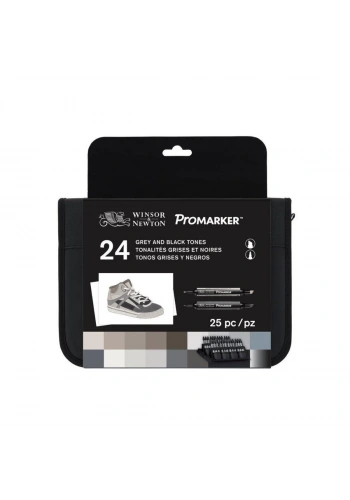 Winsor Newton Promarker Set Black & Greys (24 x Siyah Gri Tonları Çantalı)