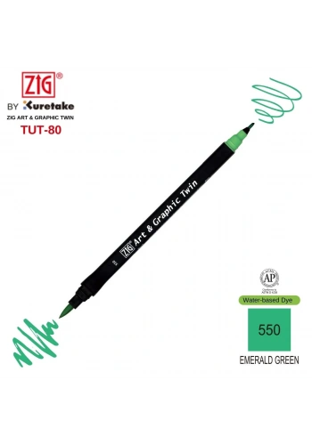 Zig Art&Graphic Twin Çift Uçlu Keçe Grafik Kalemi 550 Emerald Green