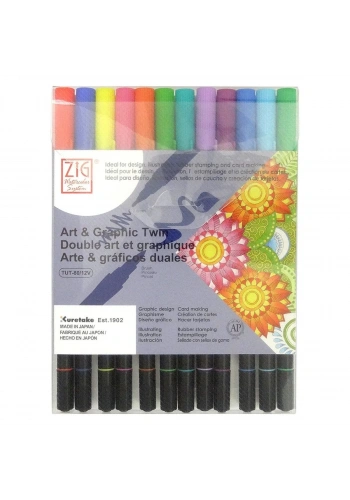 Zig Art&Graphic Twin Tut-80 Çift Uçlu Keçe Grafik Kalem Seti 12li Bright