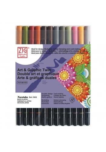 Zig Art&Graphic Twin Tut-80 Çift Uçlu Keçe Grafik Kalem Seti 12li Muted