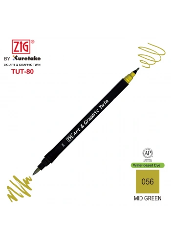 Zig Art&Graphic Twin Tut-80 Çift Uçlu Keçe Grafik Kalemi 056 Mid Green