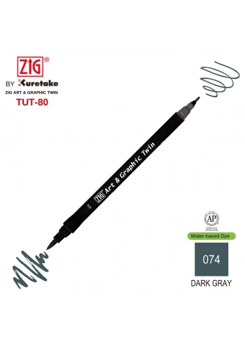 Zig Art&Graphic Twin Tut-80 Çift Uçlu Keçe Grafik Kalemi 074 Dark Grey