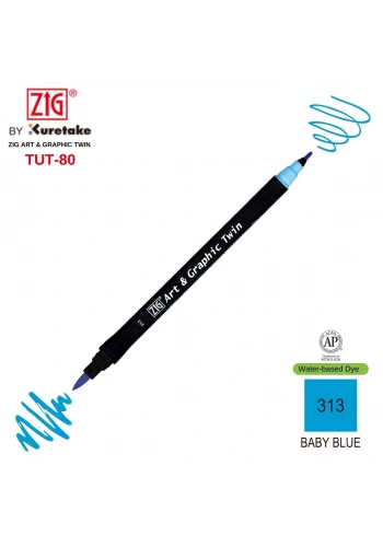 Zig Art&Graphic Twin Tut-80 Çift Uçlu Keçe Grafik Kalemi 313 Baby Blue