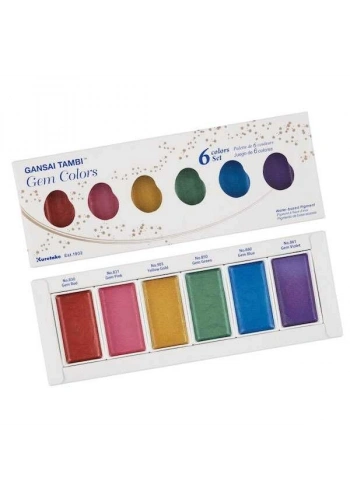Zig Kuretake Gansai Tambi Gem Colors Mücevher Renkleri Tablet Sulu Boya Seti 6 Renk