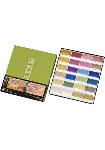 Zig Kuretake Gansai Tambi Metallic Colors Yaldız Tablet Sulu Boya Seti 24 Renk Set 1