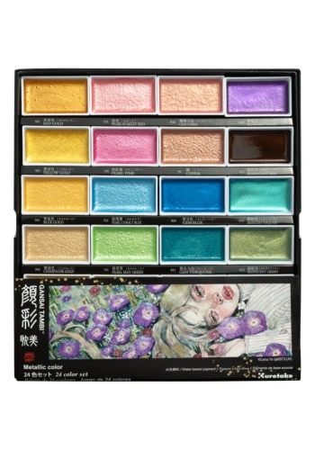 Zig Kuretake Gansai Tambi Metallic Colors Yaldız Tablet Sulu Boya Seti 24 Renk Set II