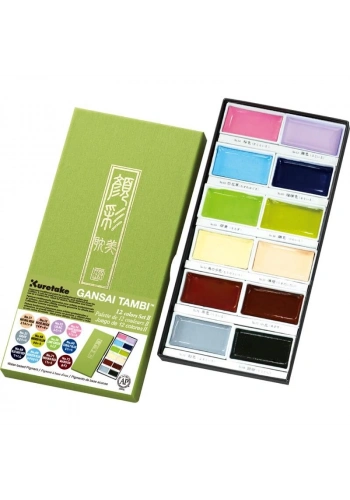 Zig Kuretake Gansai Tambi Profesyonel Japon Tablet Sulu Boya 12 Renk PASTEL RENKLER