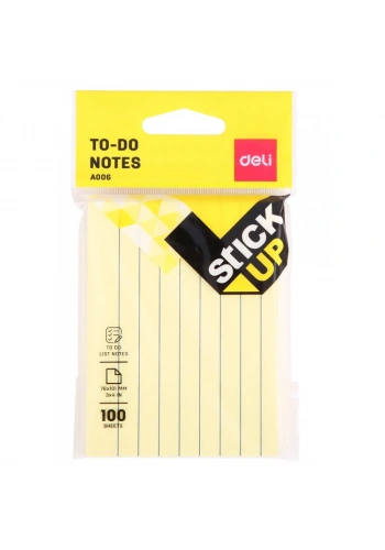 DELİ A00652 YAPIŞKANLI NOT KAĞIDI 76x101 ÇİZGİLİ 100 YAPRAK SARI