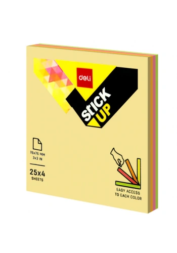 DELİ A02002 YAPIŞKANLI NOT KAĞIDI 76x76 100 YAPRAK 4 RENK