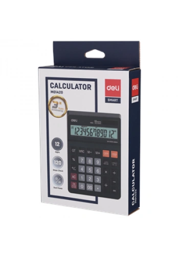 Deli M01420 Hesap Makinası Masa Üstü 12 Hane Siyah