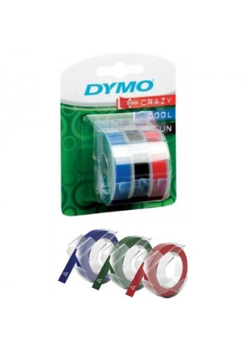 DYMO KABARTMA ŞERİT 9mmx3m SİYAH-KIRMIZI-MAVİ 3LÜ BLİSTER