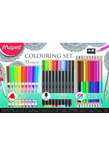 Maped Okul Seti 33lü 10le Brush Fineliner + 12 Renk Set Duo Boya
