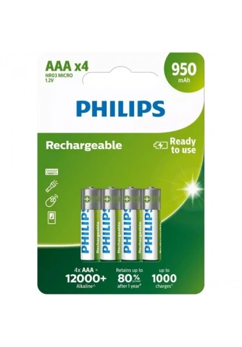 PHİLİPS R03B4A95-10 ŞARJLI AAA İNCE KALEM PİL 950mAh 4LÜ BLİSTER