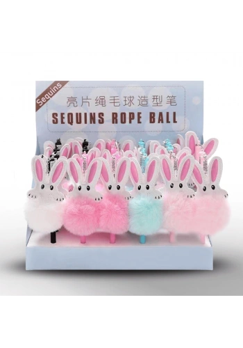 Unicus Tavşan Simli Ponpon 4 Renk Jel Tükenmez Kalem Tekli GP-213B