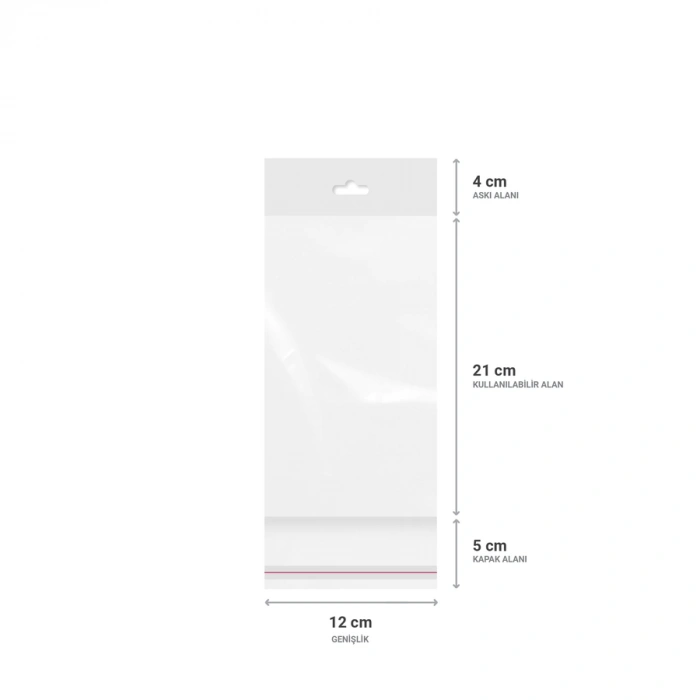 Askılı (Meksika Şapka) Bantlı Şeffaf Opp Torba 12x21+9 cm - 500 Adet