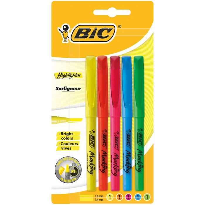 Bic Fosforlu Kalem 5li Blister Karışık Renk