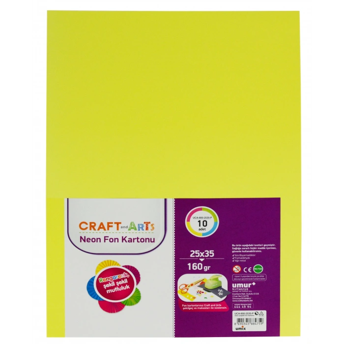 Craft And Arts Neon Fon Kartonu 160 Gr 10lu 25x35 Poşetli