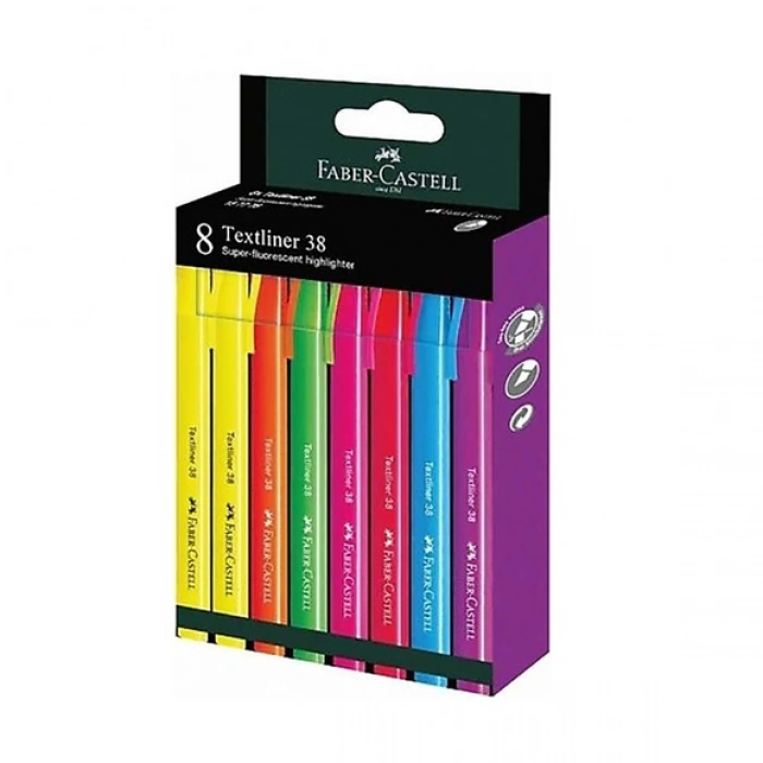 FABER-CASTELL FOSFORLU KALEM 38 NEON 8 RENK (157778)