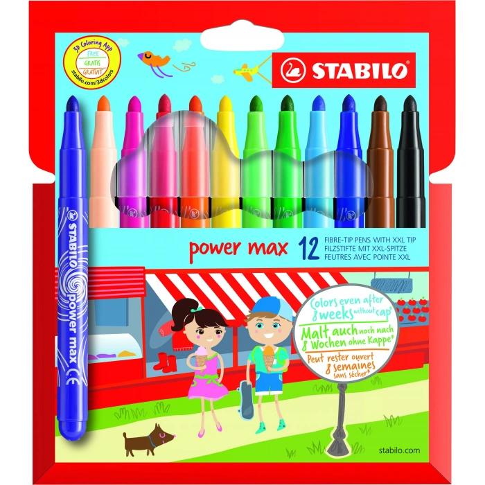 Stabilo Power Max Kalın Uçlu Keçeli Kalem Seti 12 Renk Paket