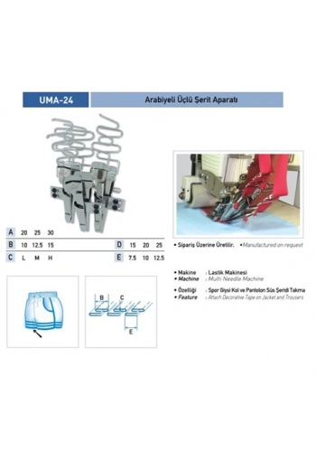Arabiyeli Üçlü Şerit Aparatı 25x12mm / UMA-24