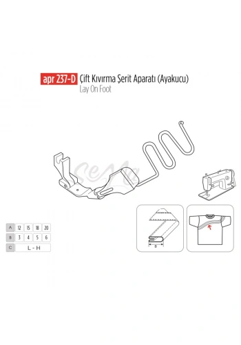 Çift Kıvırma Şerit Apara(Ayak Ucu)45x12mm/APR 237-D