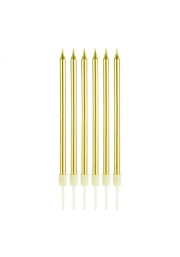 Altın Renk İnce Uzun Mum 6 Adet 14 cm