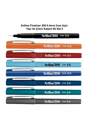 Artline Fineliner 200 0.4mm İnce Uçlu Yazı Ve Çizim Kalemi 8li Set 2