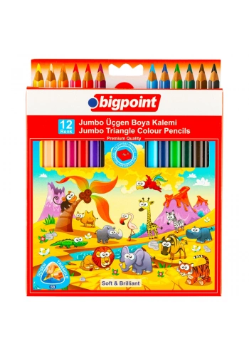 Bigpoint Jumbo Üçgen Kuru Boya Kalemi 12 Renk