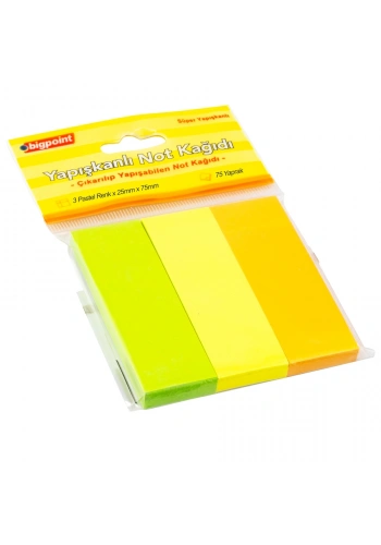 Bigpoint Yapışkanlı Not Kağıdı 3 Pastel Renk 25x75mm