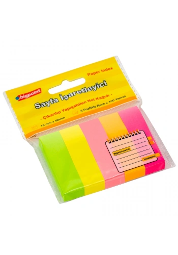 Bigpoint Yapışkanlı Not Kağıdı 5 Neon Renk 15x50mm