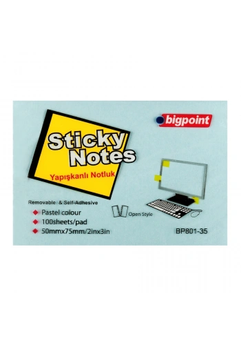 Bigpoint Yapışkanlı Not Kağıdı 75x50mm Mavi