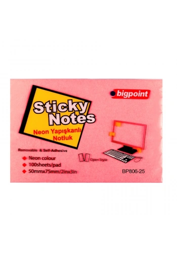 Bigpoint Yapışkanlı Not Kağıdı 75x50mm Neon Kırmızı