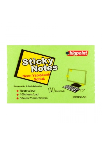 Bigpoint Yapışkanlı Not Kağıdı 75x50mm Neon Yeşil