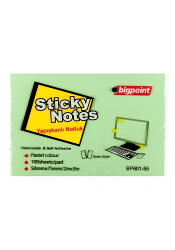 Bigpoint Yapışkanlı Not Kağıdı 75x50mm Yeşil