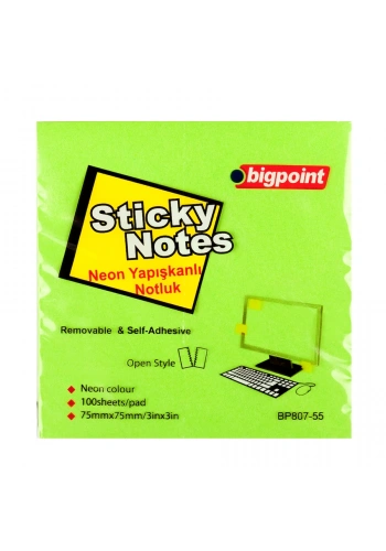 Bigpoint Yapışkanlı Not Kağıdı 75x75mm Neon Yeşil
