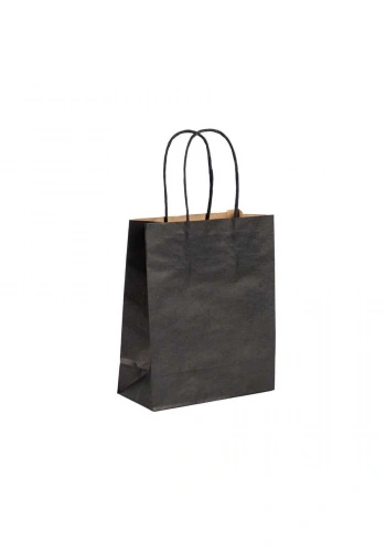 Burgu Saplı Siyah Kağıt Çanta 18x9x25 cm 25 Adet