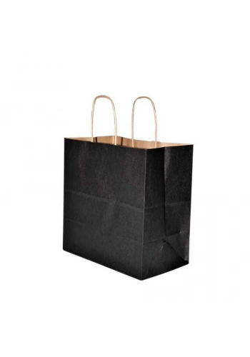 Burgu Saplı Siyah Kağıt Çanta 33x20x32 cm - 25 Adet
