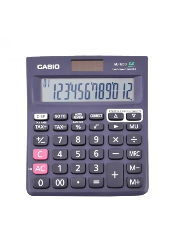 Casio MJ120D Hesap Makinesi 12 Hane 100 İşlem Tekarr Pilli ve Güneş Enerjili