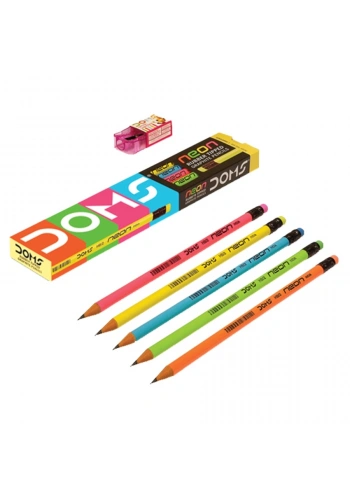 Doms Neon Silgili Kurşun Kalem Seti (Silgi ve Kalemtraş Hediyeli)