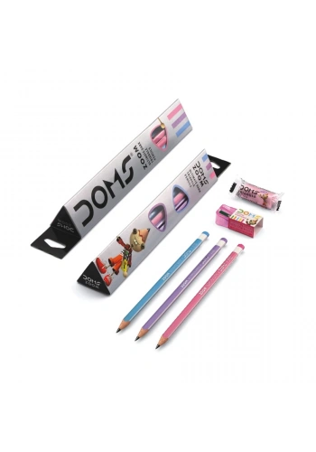 Doms Zoom Üçgen Kurşun Kalem Seti (Silgi ve Kalemtraş Hediyeli)