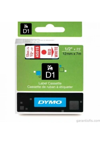 DYMO D1 Beyaz/Kırmızı Yedek Şerit 12mm x 7mt (45015)