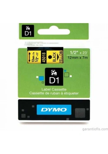 DYMO D1 Sarı/Siyah Yedek Şerit 12mm x 7mt (45018)