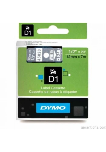 DYMO D1 Şeffaf/Beyaz Yedek Şerit 12mm x 7mt (45020)