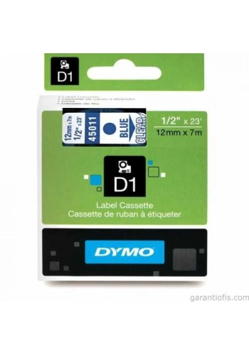 DYMO D1 Şeffaf/Mavi Yedek Şerit 12mm x 7mt (45011)