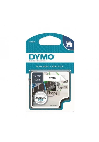 DYMO D1 Siyah/Beyaz Çok Kuvvetli Esnek Naylon Şerit Etiket 12mmx3,5 (16957)