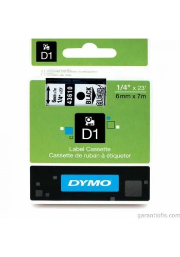 DYMO D1 Yedek Şerit Şeffaf/Siyah 6mm x 7mt (43610)