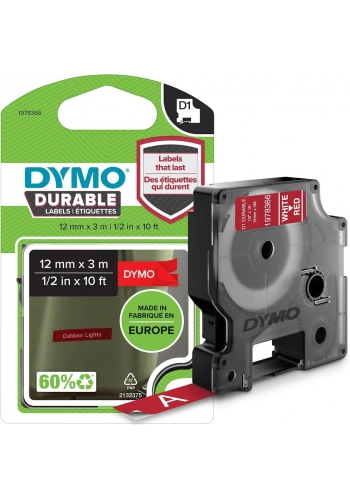 Dymo Kalıcı D1 Şerit (12 mm x 3 mt), Kırmızı/Beyaz - 1978366