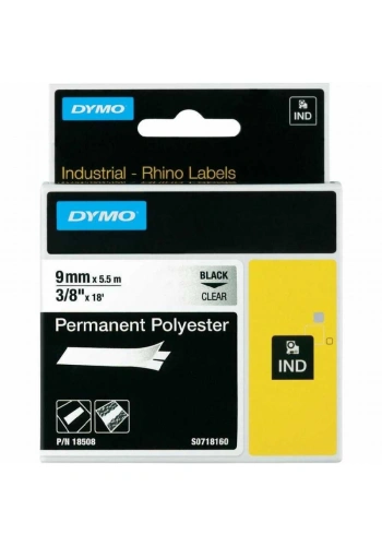 DYMO Rhino Pro 18508 Sabit Polyester Şerit 9mmx5,5m Şeffaf/Siyah