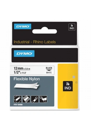DYMO Rhino Pro Esnek Naylon Şerit 12mmx3,5m Beyaz/Siyah (18488)
