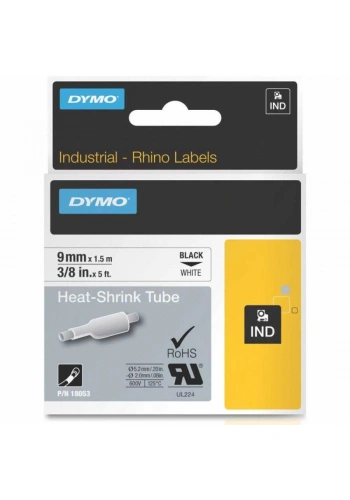 DYMO Rhino Pro Isıyla Küçülen Şerit 9mm x 1,5m Beyaz/Siyah (18053)